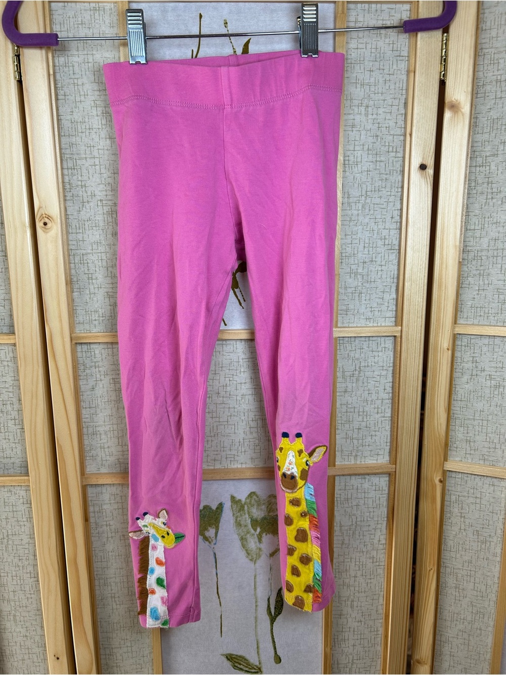 Mini Boden Pink Leggings with Giraffe Appliques